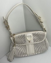 COLE HAAN Mini Bag Ivory White Optic Weave Geometric Jacquard Fabric Lea... - $28.04
