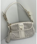 COLE HAAN Mini Bag Ivory White Optic Weave Geometric Jacquard Fabric Lea... - £22.15 GBP