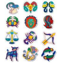 Zodiac Sign Symbols Iron On Patch | Astrology Constellation Embroidered Stickers - £9.21 GBP