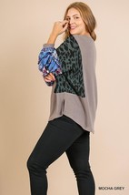 New UMGEE XL 1XL 2XL Aztec &amp; Animal Mixed Print Long Puff Sleeve Waffle Knit Top - £18.67 GBP