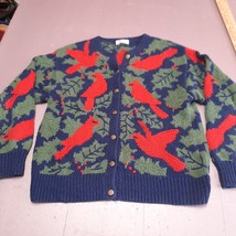 Vintage Orvis Cadigan Sweater Women Large Blue Red Cardinal Knit Heavy Nice - £43.81 GBP