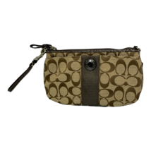 Coach Signature Zip Pocket Wristlet Pouch Clutch Wallet Tan and Brown - £19.90 GBP