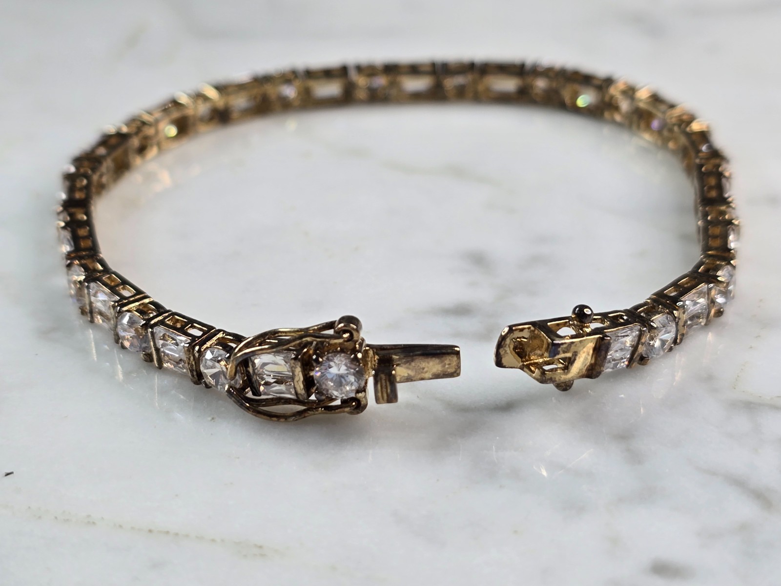 Womens Vintage Estate Sterling Silver CZ Gold Tone Tennis Bracelet 13.7g E4961 Item image 4