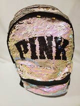 Victoria&#39;s Secret Pink Gold Black Iridescent Flip Sequin Bling Campus Ba... - £39.56 GBP