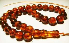 Islamic 33 Prayer beads Genuine Amber ROSARY Tasbih Misbaha pressed B581 - £94.74 GBP