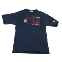 Vintage Logo Athletic Cleveland Indians Embroidered Blue T-Shirt Size La... - $29.69