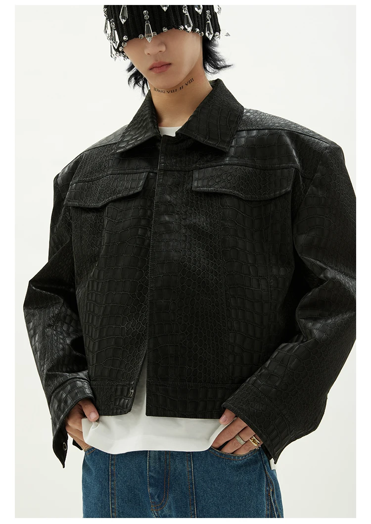 Men Leather Jacket Design Crocodile Skin Motorbike Vintage Jackets Coats - $1,861.00 MXN