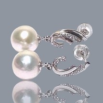 Fascinating 9.7 - 10mm Natural White Round Edison Cultured Pearl Dangle Earrings - $99.30