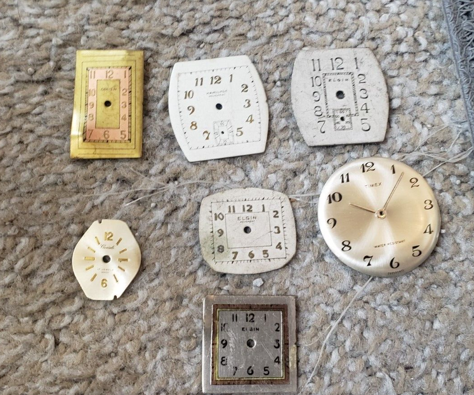 Primary image for Vintage 60's 70's 80's LOT of 7 Hamilton Elgin Timex White Watch Dials Face