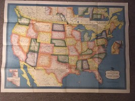 Hammond&#39;s 1957 Continental Map United States 43.25&quot; By 30.5”DEEP Colors - £15.80 GBP