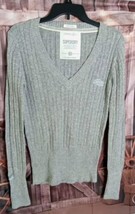 SuperDry Sweater Size L V Neck Cable Knit Gray Angora Blend Japan Spirit - £15.58 GBP