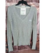 SuperDry Sweater Size L V Neck Cable Knit Gray Angora Blend Japan Spirit - £15.55 GBP