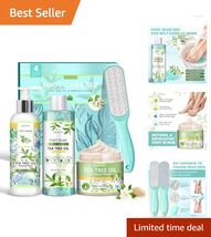 Four-Piece Foot Care Set: Exfoliating Soak, Scrub, File &amp; Cream for Crac... - $42.52