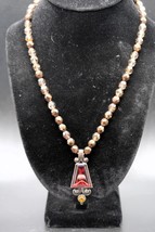 Vtg Princess Length Gold &amp; Clear Tone Beaded Necklace w/ Funky Abstract ... - $24.99