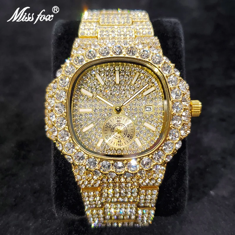 New Diamond Watch For Men Luxury Classic Ice Out Watches Hip Hop Fashion... - £61.77 GBP