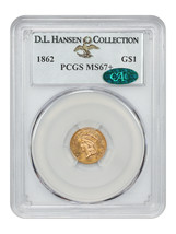 1862 G$1 PCGS/CAC MS67+ ex: D.L. Hansen - $20,370.00