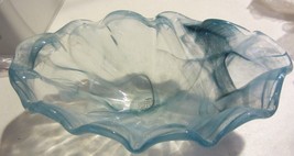 Murano Art Glass Aqua Clear  Ruffled Edge Bowl - £37.42 GBP