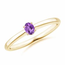 Classic Solitaire Oval Amethyst Promise Ring in 14K Yellow Gold Size 9 - £261.88 GBP