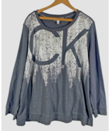 Calvin Klein Sweatshirt Size 2X Gray Silver Metallic Womens Pullover Ath... - $925.91 MXN