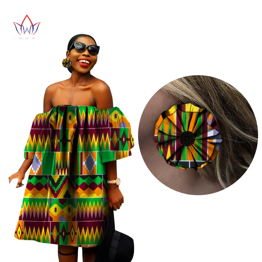 BintaRealWax African Dresses for Women with Earring Print Wax Fabric Loose Style - £83.02 GBP