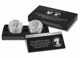 2021 Reverse Proof American Eagle Silver 2-Coin Set with Box &amp; CoA,Type 1 &amp; 2 - £238.87 GBP