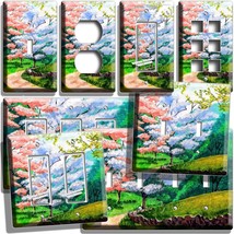 Sakura Blossom Pink White Trees Park Light Switch Outlet Wall Plates Room Decor - $11.15+