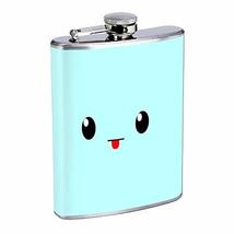 Cute Blue Tongue Face Hip Flask Stainless Steel 8 Oz Silver Drinking Whiskey Spi - £7.82 GBP