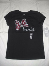 Disney Store Minnie Mouse Girls Black Tee Shirt Red Glitter Bow M 7/8 New W/T - £7.18 GBP