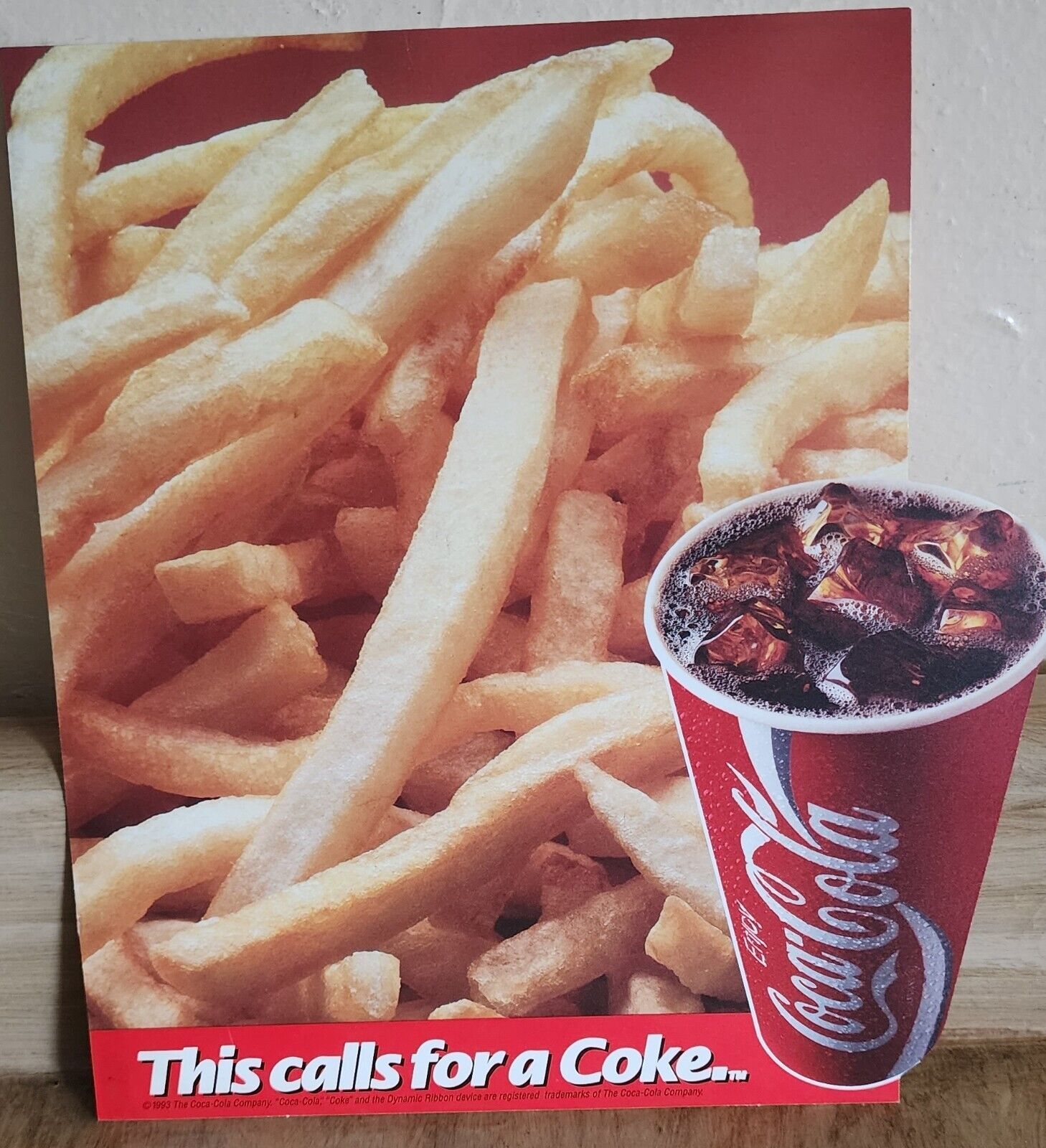 Primary image for 1993 This Calls For A Coke Double Sided Window Sticker Coca Cola French Fries