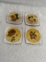 Vintage Clear Pressed Flower Plastic Coasters Set Of 4 Different (Variety) Nice - £5.57 GBP