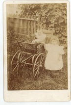 Antique Circa 1880s Cabinet Card Adorable Children Baby Carriage Saxonville, MA - £20.37 GBP