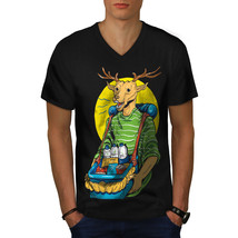 Funny Deer Shirt Camping Food Men V-Neck T-shirt - $12.99