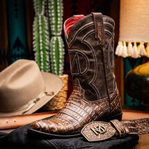 Marco Di Milano Genuine Caiman Belly Skin Cowboy Boot Phoenix Stone Brown image 10