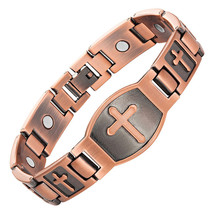 Escalus Cross Pattern Magnetic Bracelet For Men  Fashion Antique Copper Charm Br - £32.67 GBP