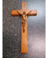 Vintage Large INRI Wood Cross Brass Jesus Crucifix Wall Hanger 15&quot; - $564.31 MXN