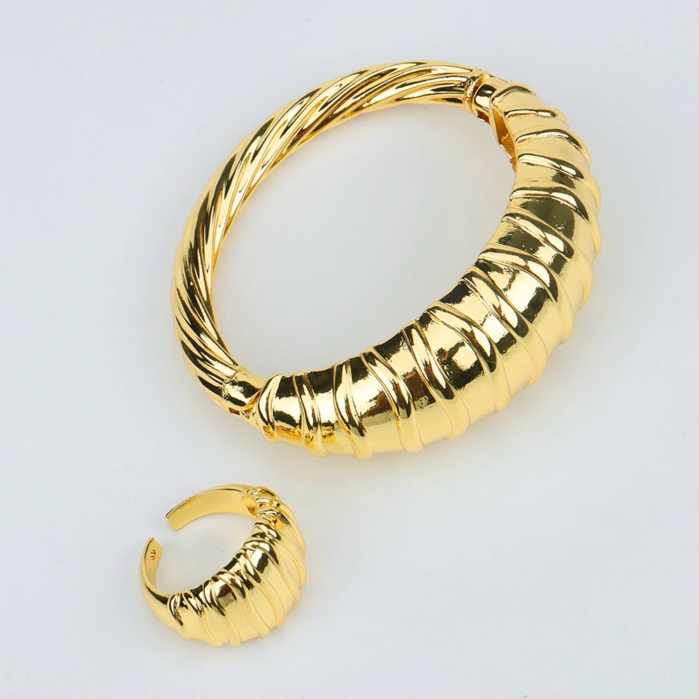 2pcs Bracelet Ring Set Dubai Women&#39;s Jewelry Party Wedding Anniversary Fashion G - £28.23 GBP