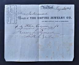 1853 Antique Empire Jewelry Co Broadway Ny Receipt To Brainard - £54.82 GBP