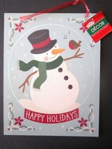 Glittery Wooden "HAPPY HOLIDAYS" Jolly Snowman 13" Hanging Sign Brand New! - $6.92