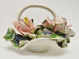 Vtg CAPODIMONTE Floral Basket Centerpiece Porcelain Decor Italy Crown Marked - £103.30 GBP