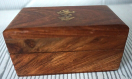 Vintage Wooden Handmade Small Trinket Box w/ Brass Nautical Inlay On Hinged Top - £14.83 GBP