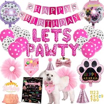 Dog Birthday Party Supplies Decorations, Cute Dog Birthday Bandanas Girl With Le - £27.25 GBP