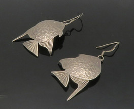 MEXICO 925 Sterling Silver - Vintage Hammered Fish Motif Dangle Earrings- EG8498 - £56.42 GBP