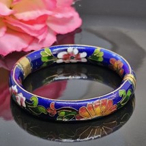 Vintage Blue Cloisonne Enamel Hinged Bracelet Gold Red Green - $29.95