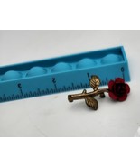 Rose Brooch Enamel Metal Red Rose Leaves Gold Tone Vintage Pin - $182.89 MXN