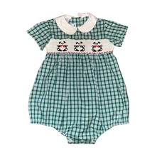 Vintage Green Gingham Plaid Smocked Bubble Size 12 Months - $32.52