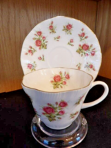 Vintage 1980&#39;s England Queen&#39;s Tea Cup &amp; Saucer Moss Rose Countryside Series  - £14.40 GBP