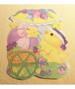 Vintage Easter Die Cut Cardboard Decoration Eureka Chick Pushing Egg Car... - £5.93 GBP