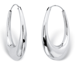 Polished Oval Puffed Hoop Earrings In Hollow Sterling Silver - £79.63 GBP