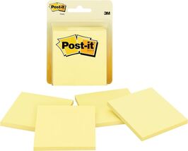 Post-it Notes, 3x3 in, 4 Pads, Canary Yellow, Clean Removal, Recyclable - $6.93