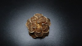 Antique Gold Over 800 Sterling Silver Filigree Flower Brooch 2.7cm - £21.31 GBP